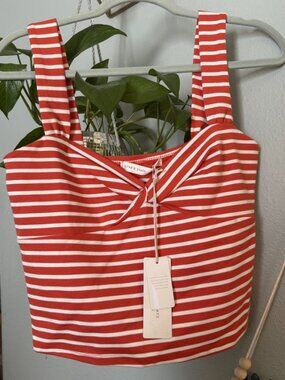 Altar’d State Orange & White Striped Twist Front Tank Top Size L NWT